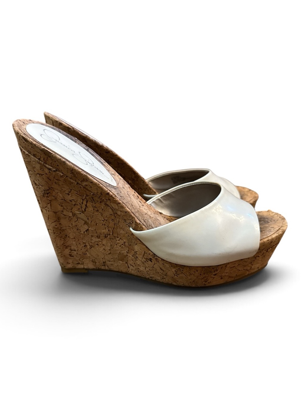 JESSICA SIMPSON WHITE PLATFORM CORK WEDGE SANDALS 8.5